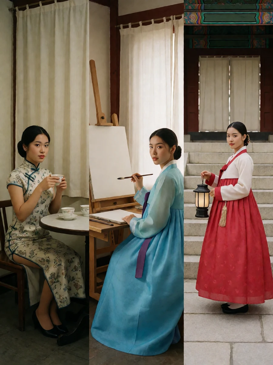 伦理片在线观看：成年复古女主在1970年代香港茶楼包间、成年古装画师在朝鲜时代画室与画架、成年宫廷女主在高丽王宫回廊